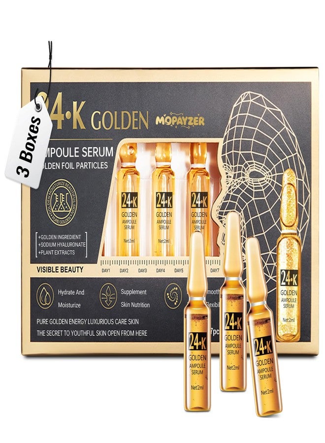 mopayzer 24K Gold Serum Ampoule, Anti Aging 24K Gold Serum for Face, Moisturizes & Soothes Skin, Boosts Firmness & Hydration, Golden Foil Particles Reduces Fine Lines, Wrinkles, Dryness, 3 Boxes of 21 - Image 1